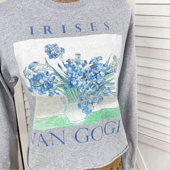 Mad Engine Vangogh Irises Print Crop T Shirt Gray Juniors Small - Picture 5 of 12
